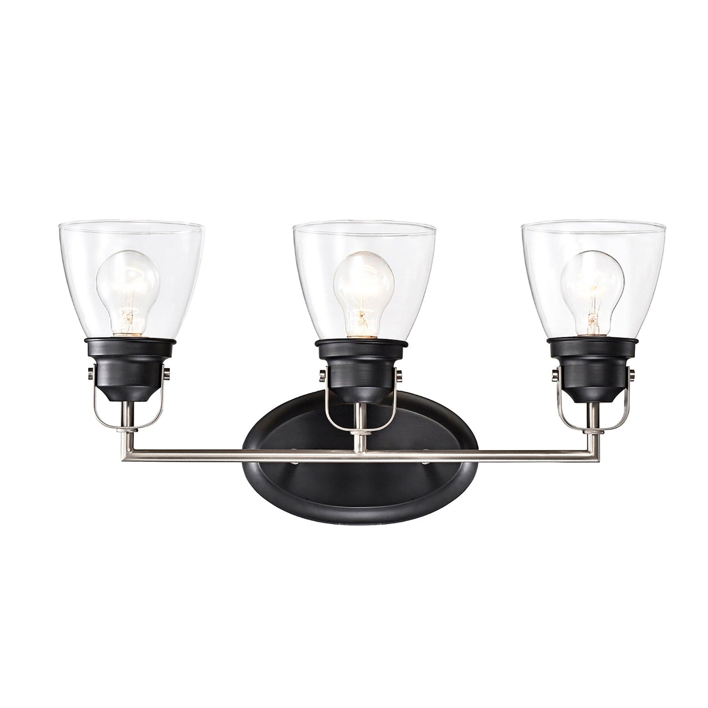 Black and Brushed Nickel Superior 3-Light Vanity Lights with Clear Glass Shades