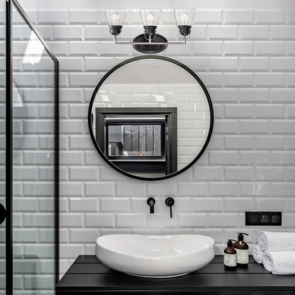 Black and Brushed Nickel Superior 3-Light Vanity Lights with Clear Glass Shades