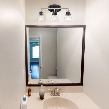 Black and Brushed Nickel Superior 3-Light Vanity Lights with Clear Glass Shades