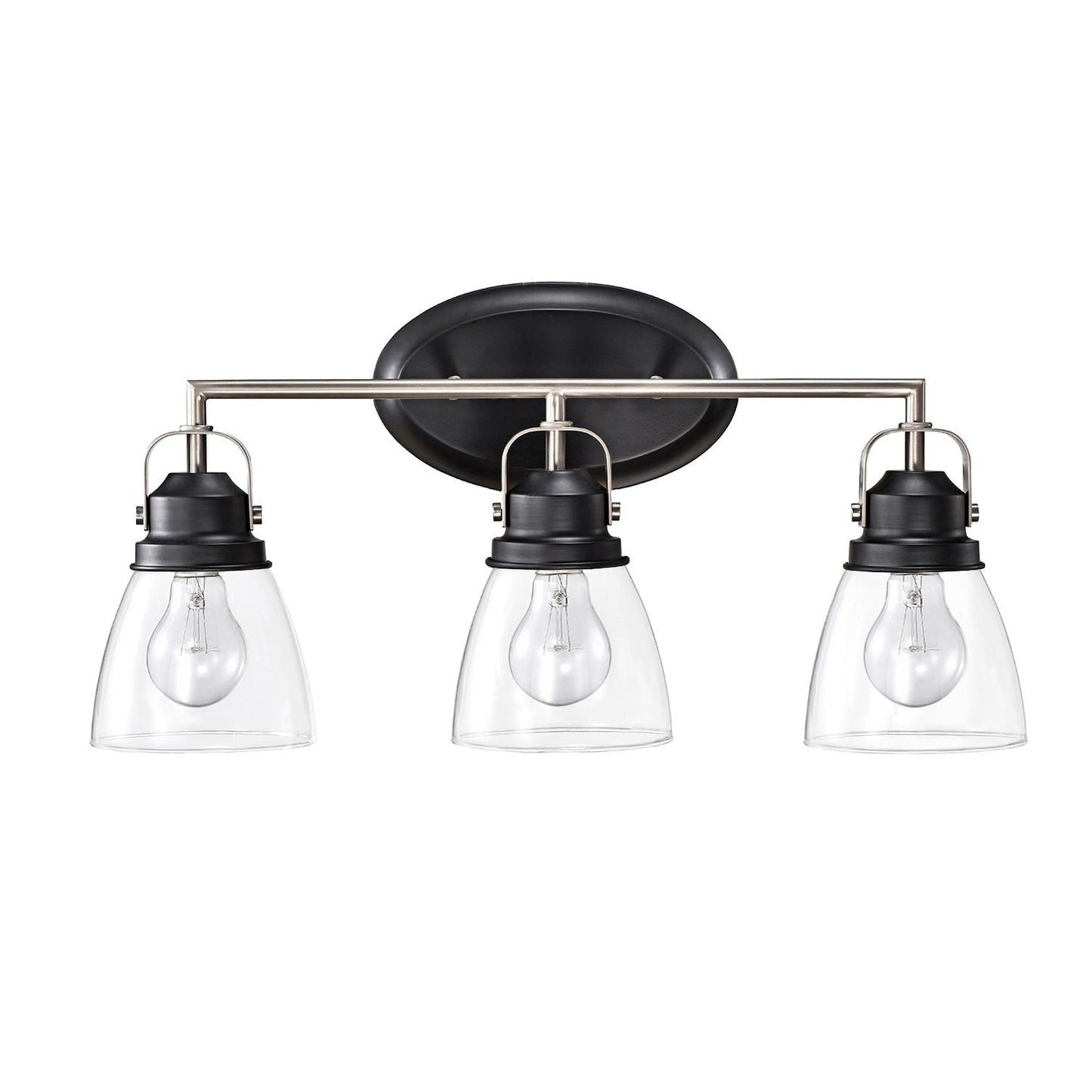Black and Brushed Nickel Superior 3-Light Vanity Lights with Clear Glass Shades