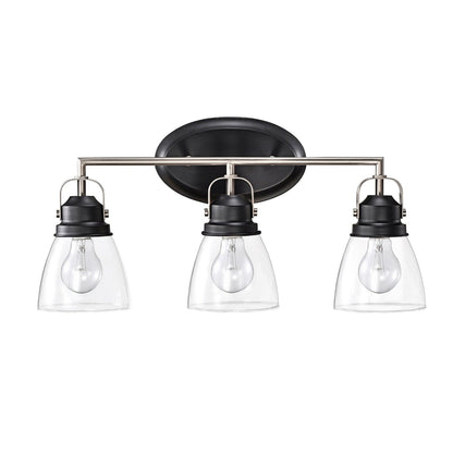 Black and Brushed Nickel Superior 3-Light Vanity Lights with Clear Glass Shades