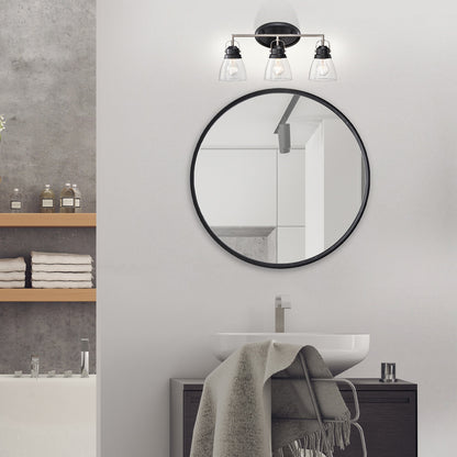 Black and Brushed Nickel Superior 3-Light Vanity Lights with Clear Glass Shades
