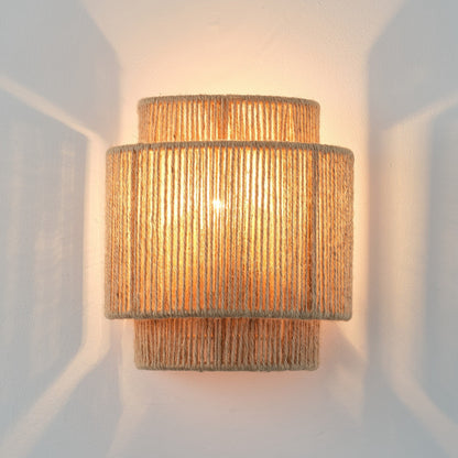 Bohemian Hand-Woven Hemp Rope 1-Light Dimmable Wall Sconce Fixture
