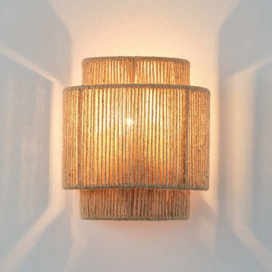 Bohemian Hand-Woven Hemp Rope 1-Light Dimmable Wall Sconce Fixture
