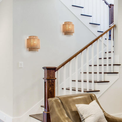 Bohemian Hand-Woven Hemp Rope 1-Light Dimmable Wall Sconce Fixture