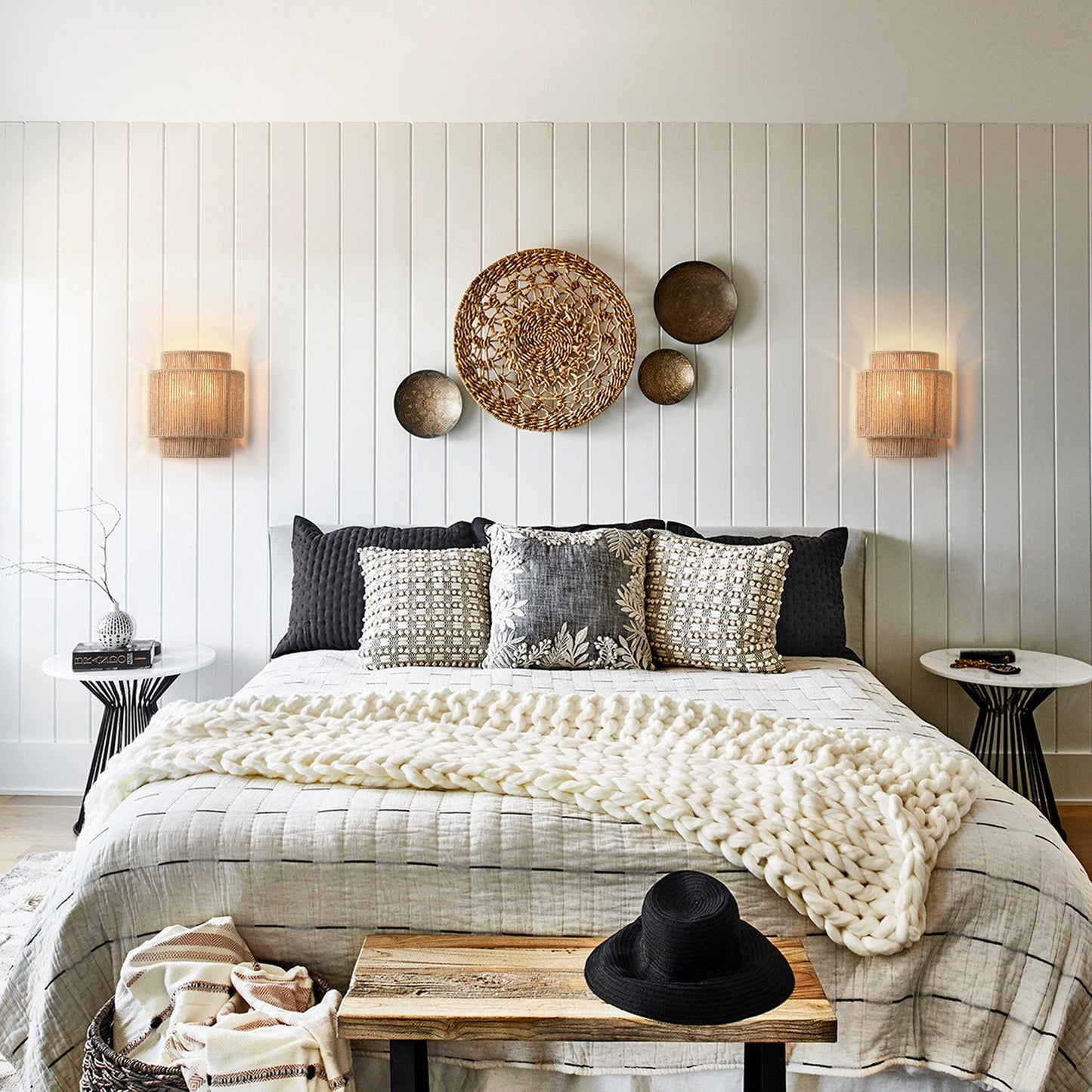 Bohemian Hand-Woven Hemp Rope 1-Light Dimmable Wall Sconce Fixture