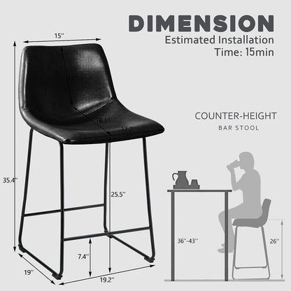 Bossin 18/26/30 inch Bar Stools,Counter Height Bar Stools with Back Modern PU Leather Stools Dining Chair with Footrest