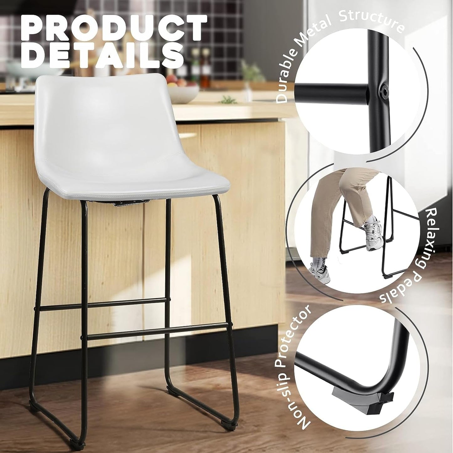 Bossin 18/26/30 inch Bar Stools,Counter Height Bar Stools with Back Modern PU Leather Stools Dining Chair with Footrest