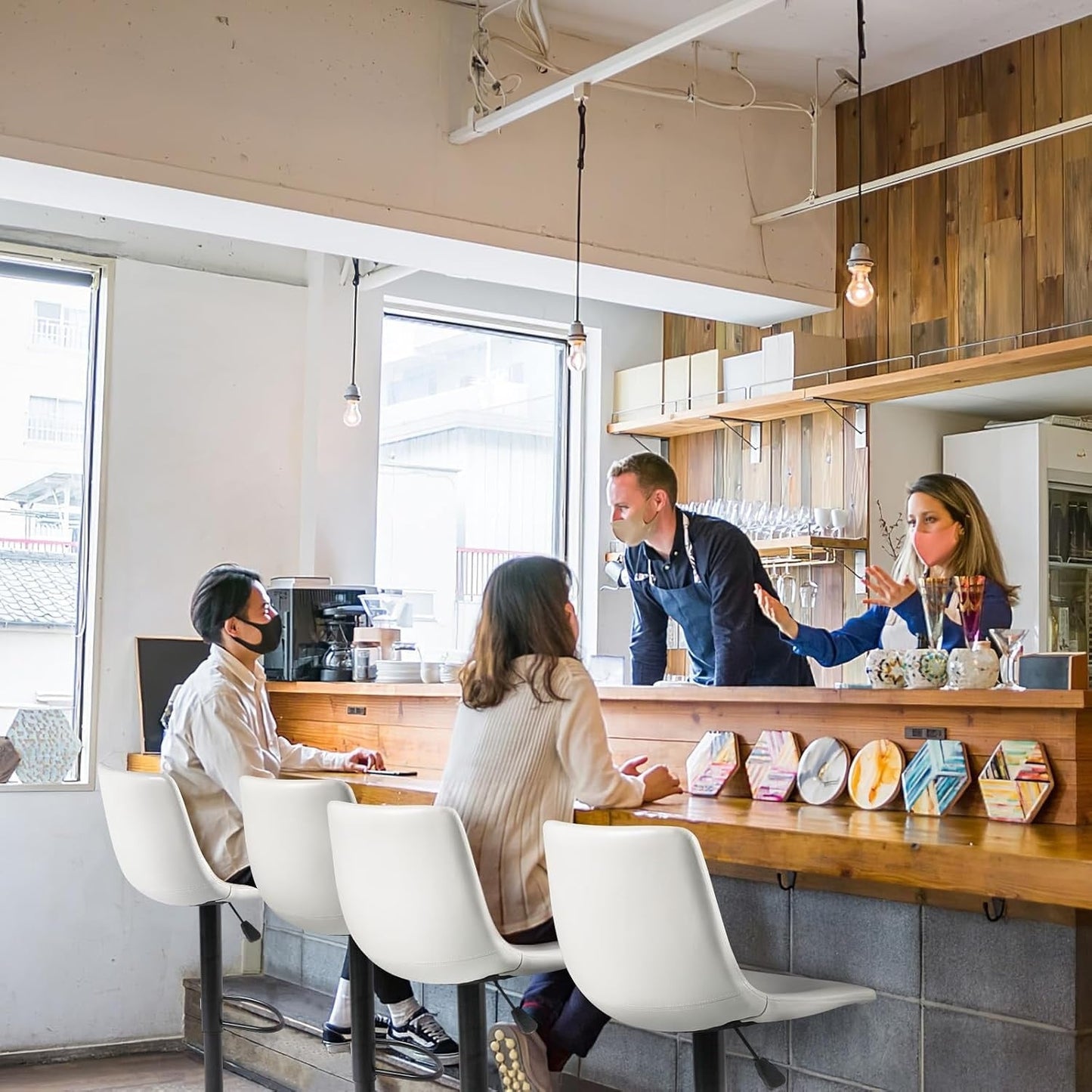 Bossin Adjustable Swivel Bar Stools with Backs – Counter Height