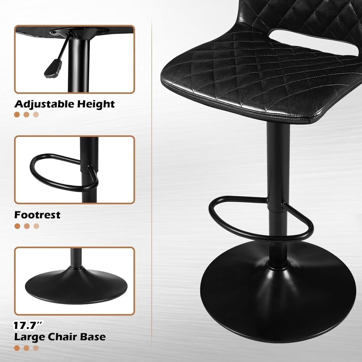 Bossin Adjustable Swivel Bar Stools with Backs – Counter Height