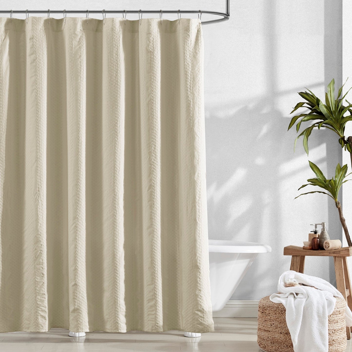 Brielle Home Billie Garment Washed Jacquard Stripe Shower Curtain