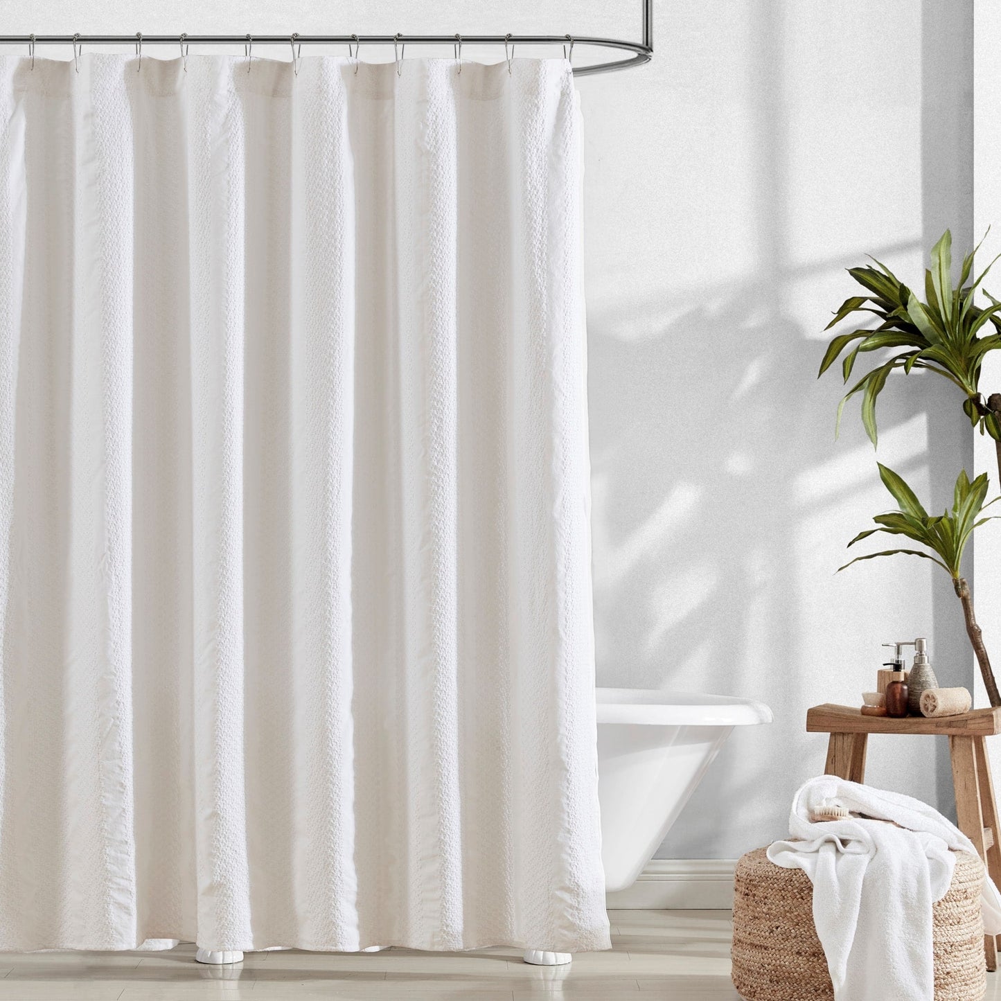 Brielle Home Billie Garment Washed Jacquard Stripe Shower Curtain