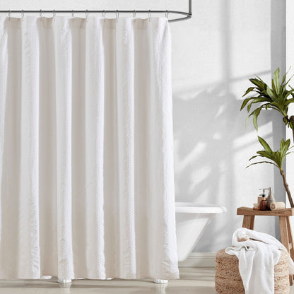 Brielle Home Billie Garment Washed Jacquard Stripe Shower Curtain