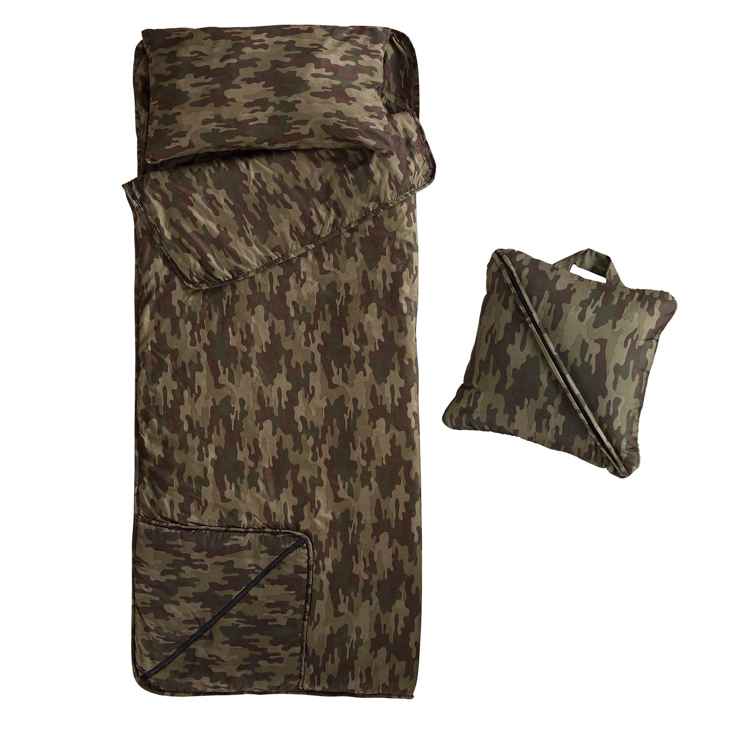 Brielle Home Foldable Green Camo Printed Nap Mat with Attached Pillow