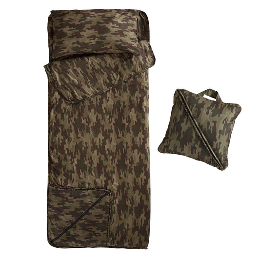 Brielle Home Foldable Green Camo Printed Nap Mat with Attached Pillow