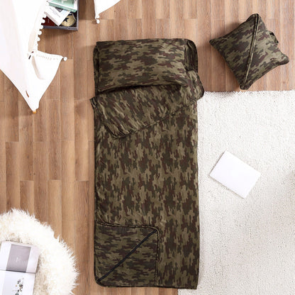 Brielle Home Foldable Green Camo Printed Nap Mat with Attached Pillow