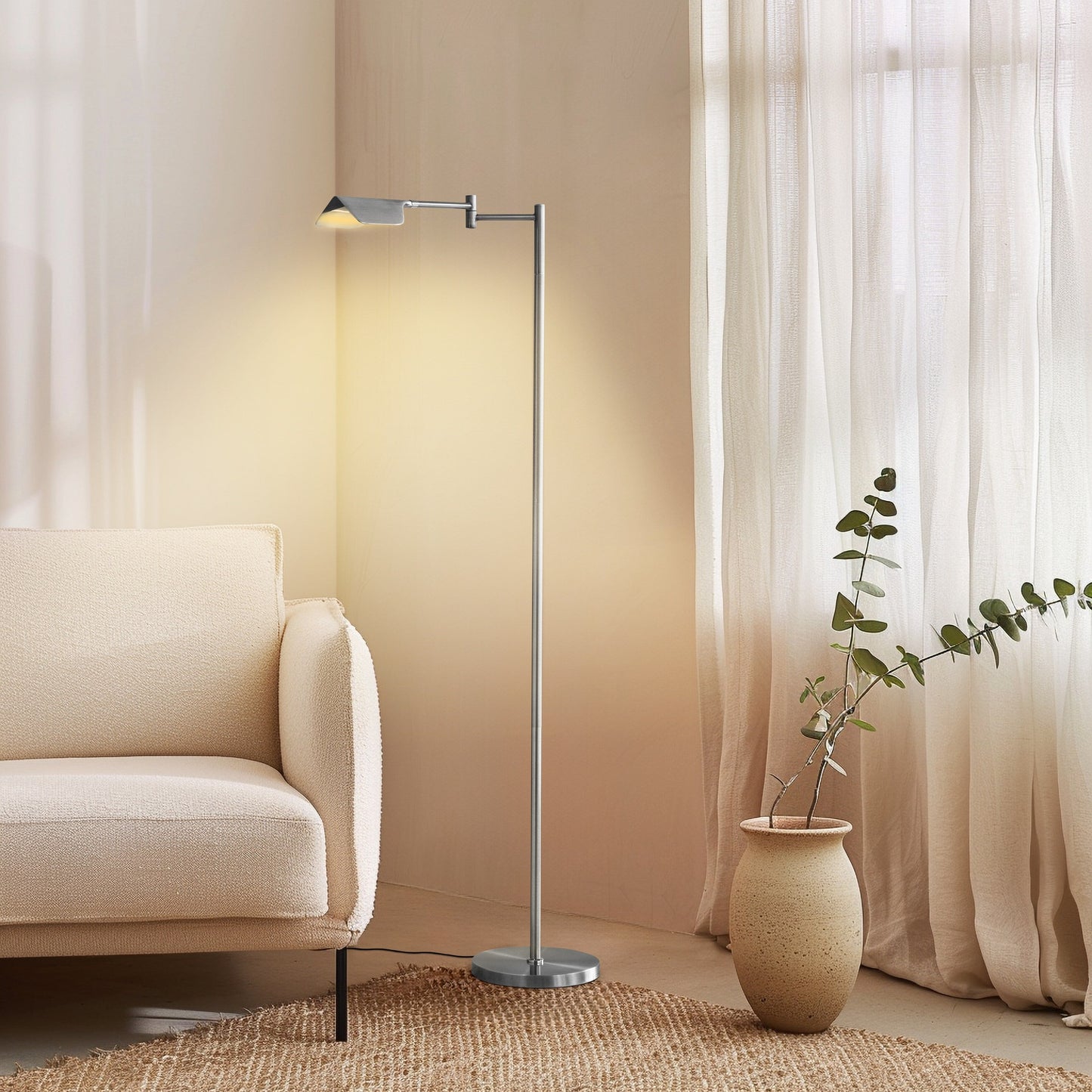 Brightech Leaf 53 in. Industrial 3-Way Dimming LED Floor Lamp with Brass Metal Empire Shade