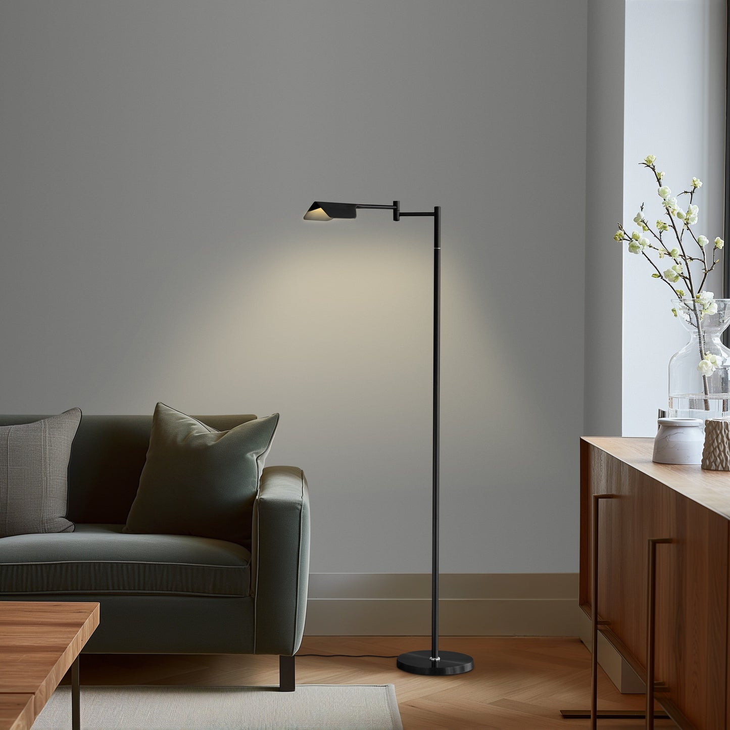 Brightech Leaf 53 in. Industrial 3-Way Dimming LED Floor Lamp with Brass Metal Empire Shade