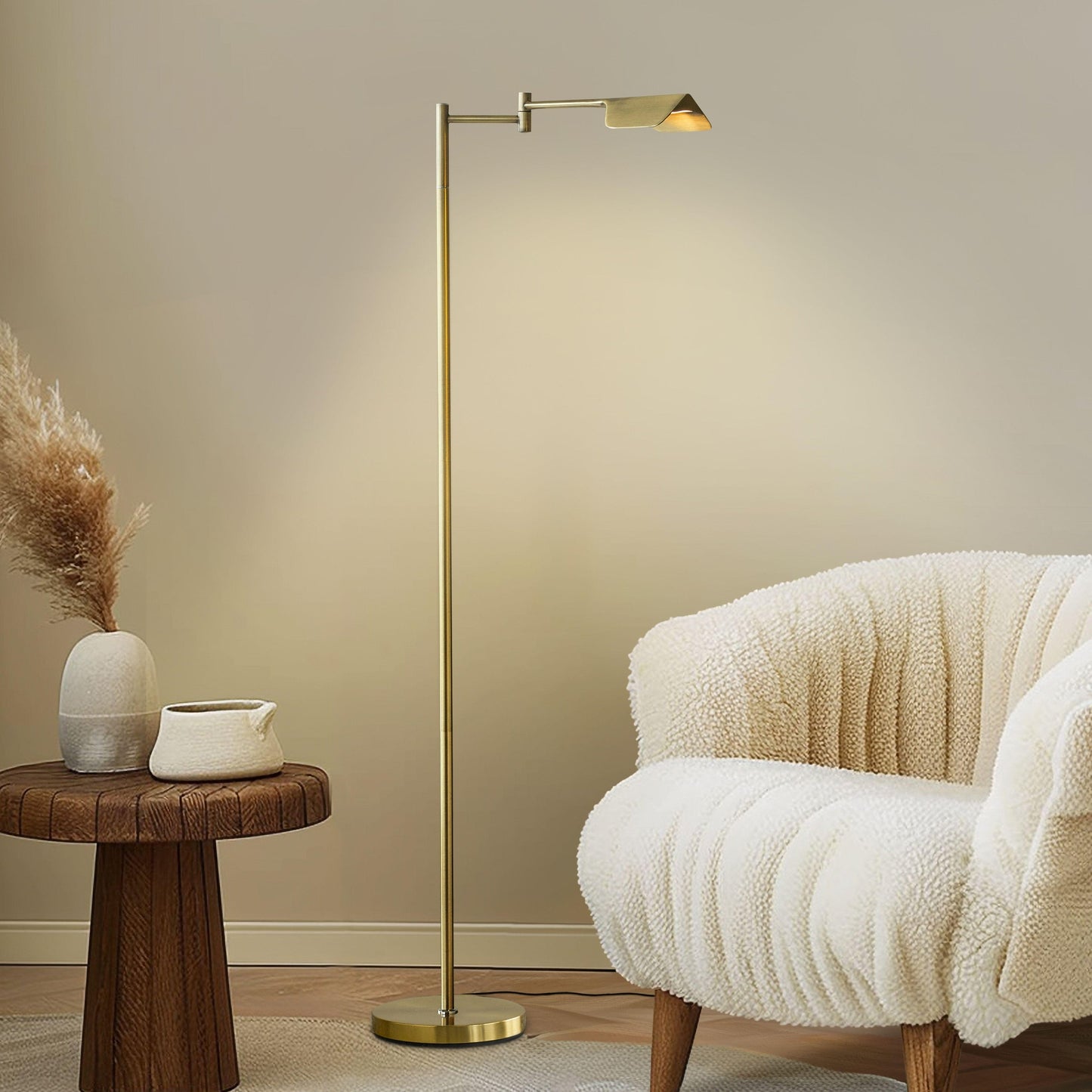 Brightech Leaf 53 in. Industrial 3-Way Dimming LED Floor Lamp with Brass Metal Empire Shade