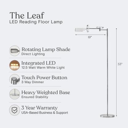 Brightech Leaf 53 in. Industrial 3-Way Dimming LED Floor Lamp with Brass Metal Empire Shade