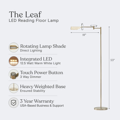 Brightech Leaf 53 in. Industrial 3-Way Dimming LED Floor Lamp with Brass Metal Empire Shade