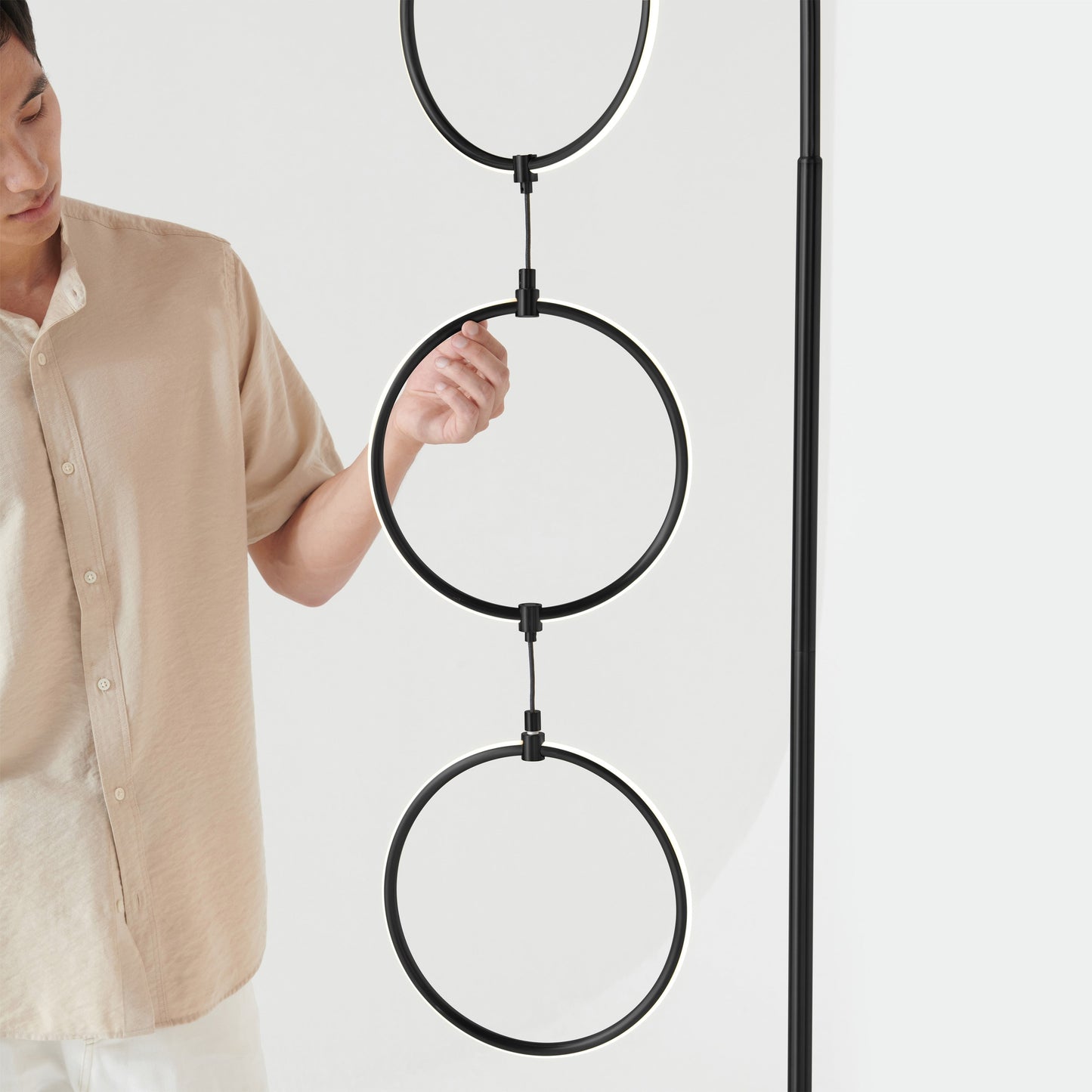 Brightech Nova 74 in. Industrial 3 Ring Light LED Super Bright Floor Lamp with 3-Way Dimmer