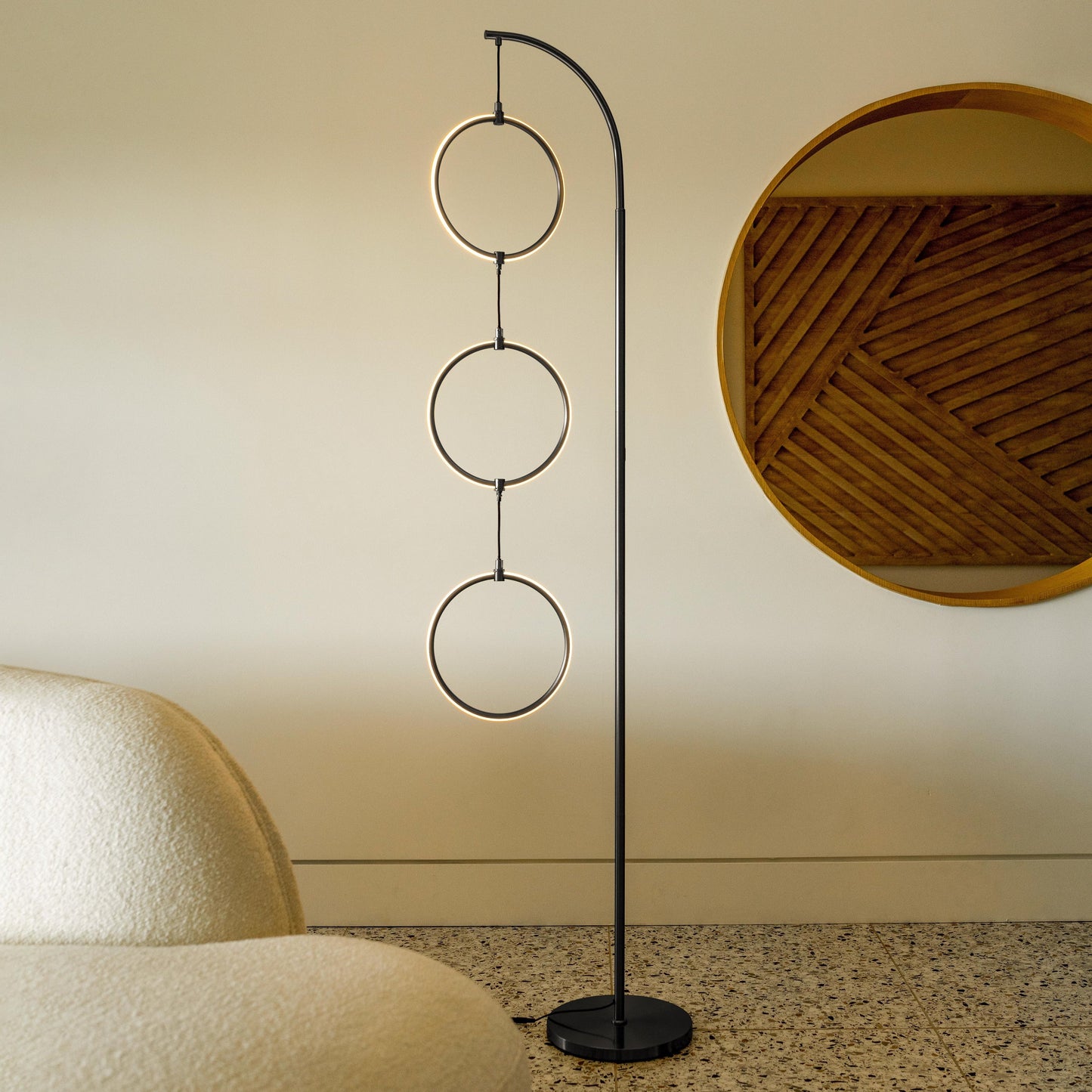 Brightech Nova 74 in. Industrial 3 Ring Light LED Super Bright Floor Lamp with 3-Way Dimmer