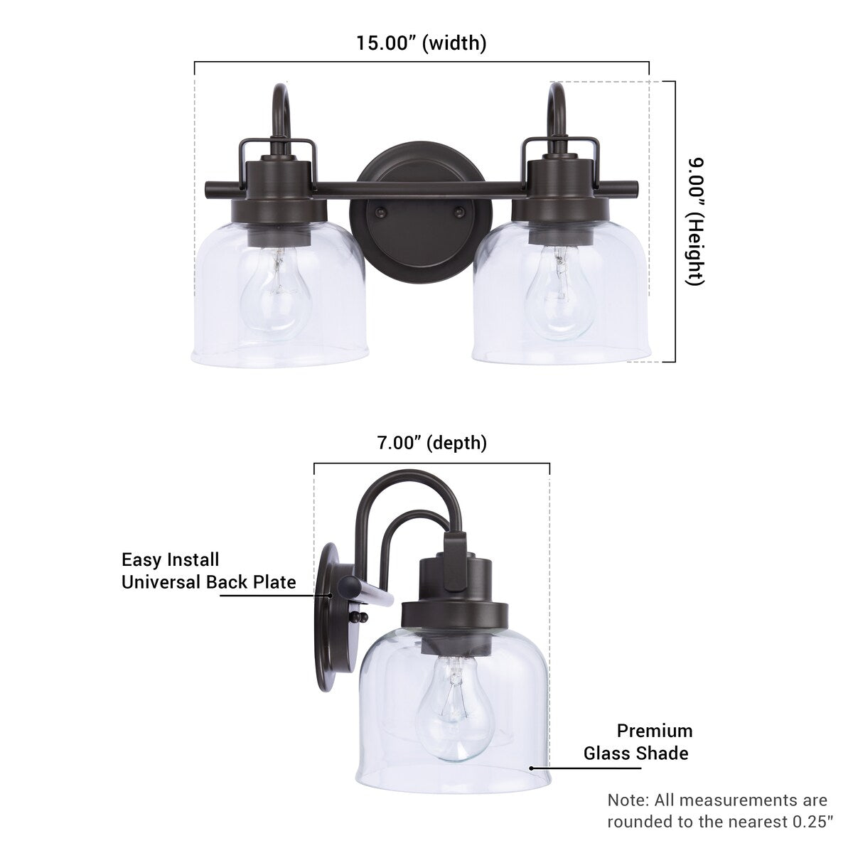 Brio Lighting Brighton Farmhouse 2-Light Dimmable Bathroom Vanity Light