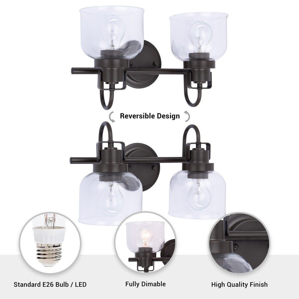 Brio Lighting Brighton Farmhouse 2-Light Dimmable Bathroom Vanity Light