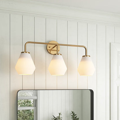 Brushed Brass 3-Light Bathroom Vanity Light Fixture with Milk White Glass Shade