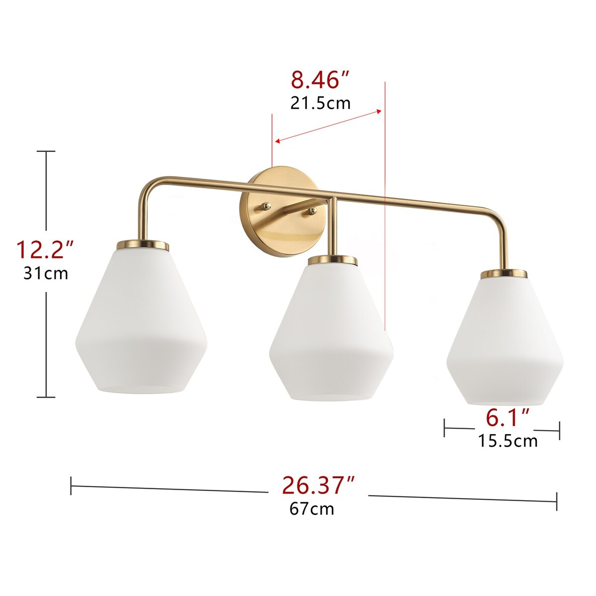 Brushed Brass 3-Light Bathroom Vanity Light Fixture with Milk White Glass Shade