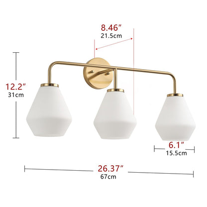 Brushed Brass 3-Light Bathroom Vanity Light Fixture with Milk White Glass Shade