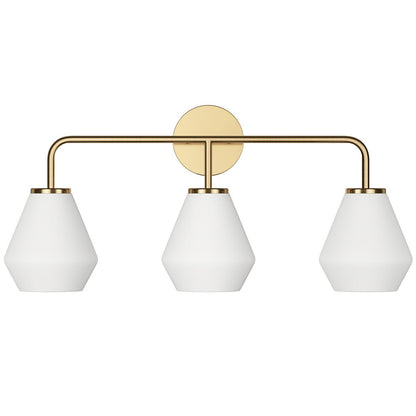 Brushed Brass 3-Light Bathroom Vanity Light Fixture with Milk White Glass Shade