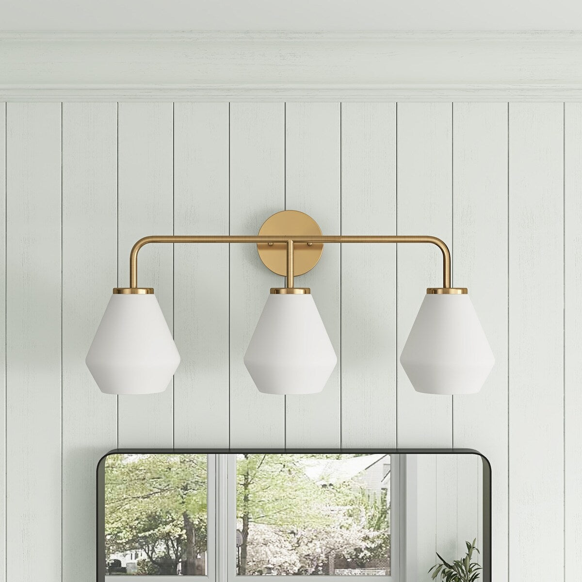 Brushed Brass 3-Light Bathroom Vanity Light Fixture with Milk White Glass Shade