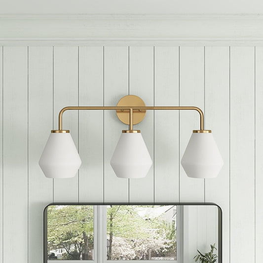Brushed Brass 3-Light Bathroom Vanity Light Fixture with Milk White Glass Shade