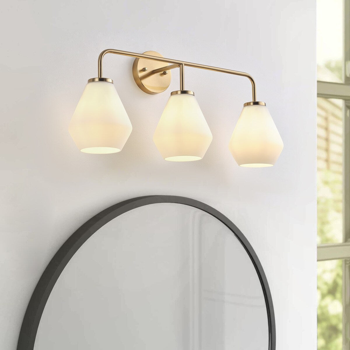 Brushed Brass 3-Light Bathroom Vanity Light Fixture with Milk White Glass Shade
