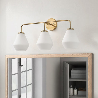 Brushed Brass 3-Light Bathroom Vanity Light Fixture with Milk White Glass Shade