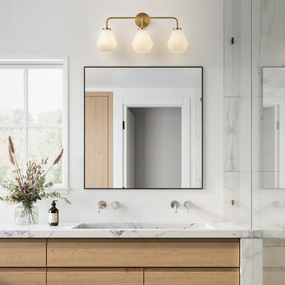 Brushed Brass 3-Light Bathroom Vanity Light Fixture with Milk White Glass Shade