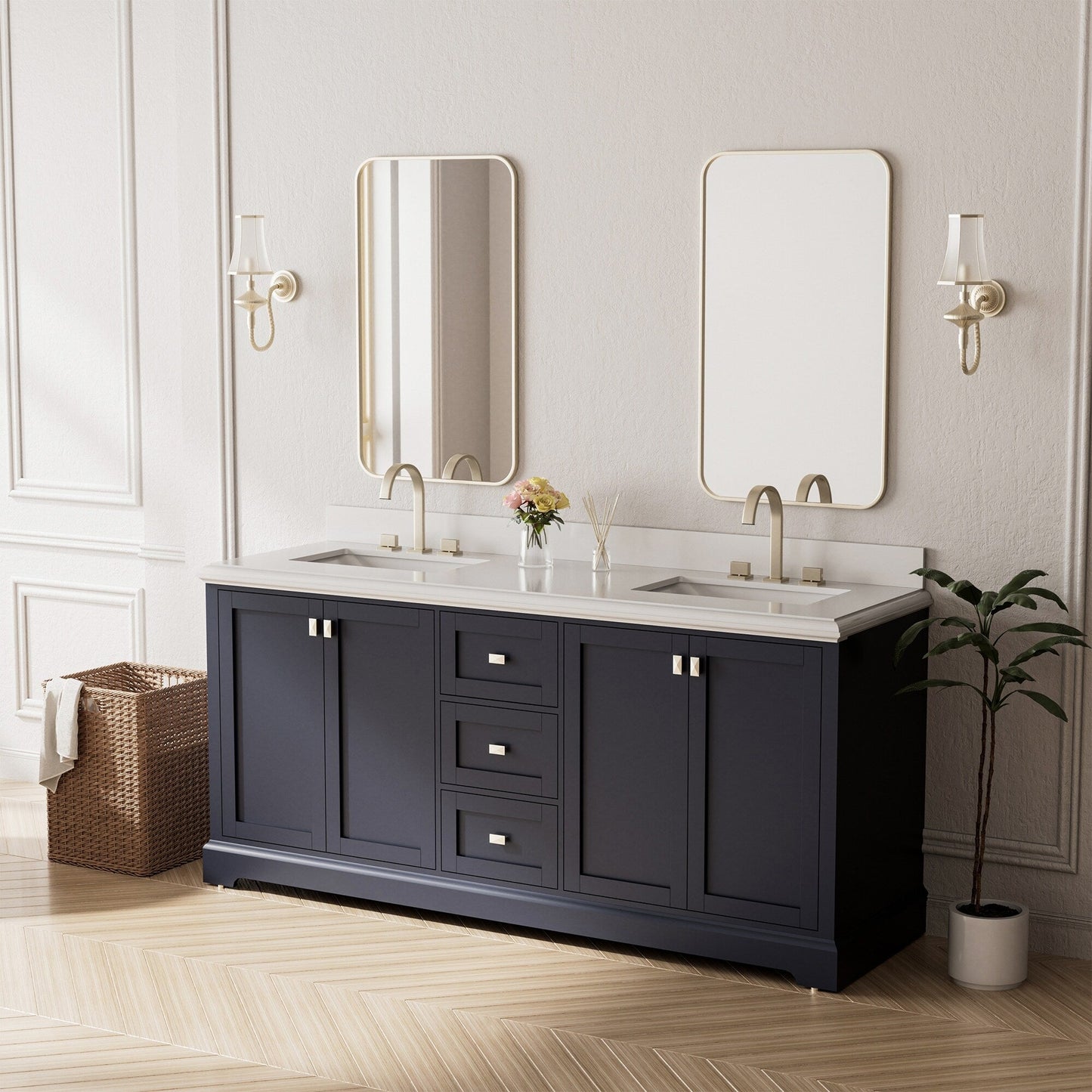 Brushed Gold 3-Hole Double Handle Bathroom Sink Faucet