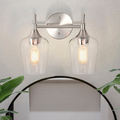 Brushed Nickel 2-Light Modern Vanity Light with Clear Wine Glass Shades - Brushed Nickel