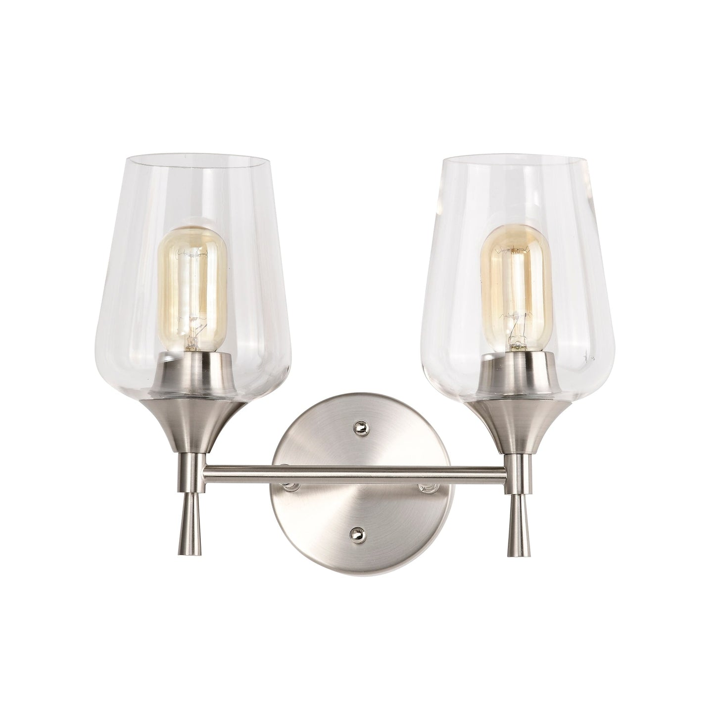Brushed Nickel 2-Light Modern Vanity Light with Clear Wine Glass Shades - Brushed Nickel