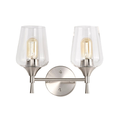 Brushed Nickel 2-Light Modern Vanity Light with Clear Wine Glass Shades - Brushed Nickel