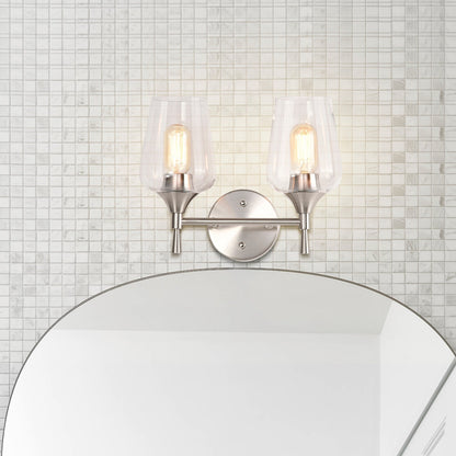 Brushed Nickel 2-Light Modern Vanity Light with Clear Wine Glass Shades - Brushed Nickel