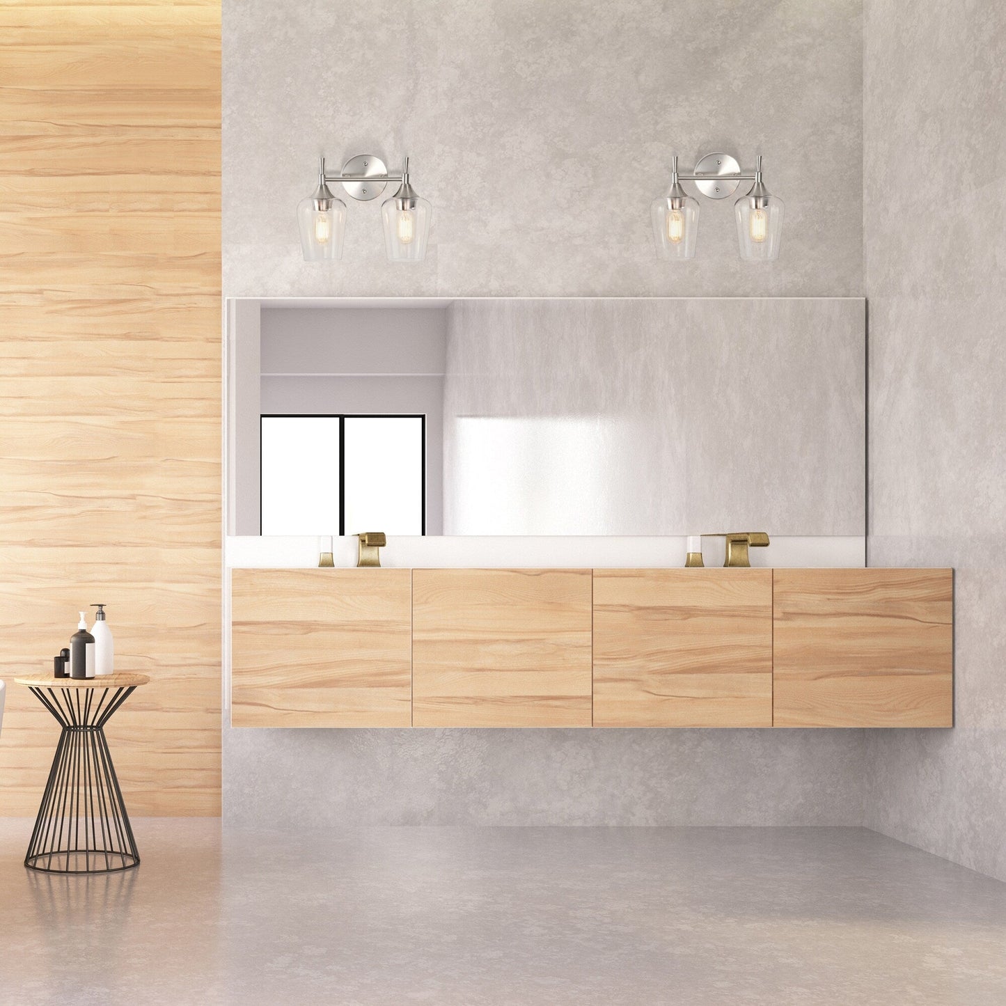 Brushed Nickel 2-Light Modern Vanity Light with Clear Wine Glass Shades - Brushed Nickel