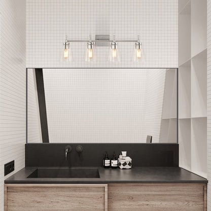 Brushed Nickel 4-Light Modern Vanity Light with Clear Cone Glass Shades - Brushed Nickel