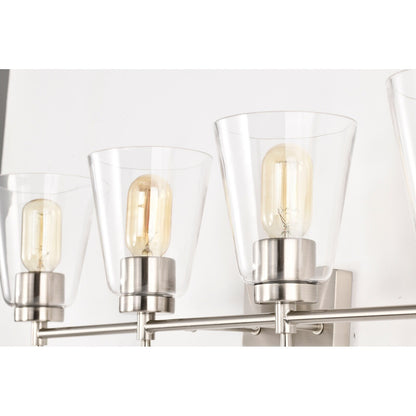 Brushed Nickel 4-Light Modern Vanity Light with Clear Cone Glass Shades - Brushed Nickel