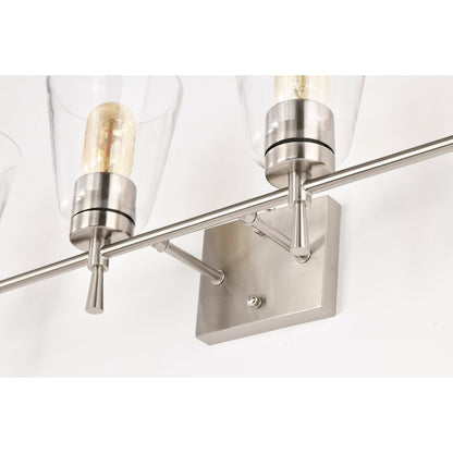 Brushed Nickel 4-Light Modern Vanity Light with Clear Cone Glass Shades - Brushed Nickel