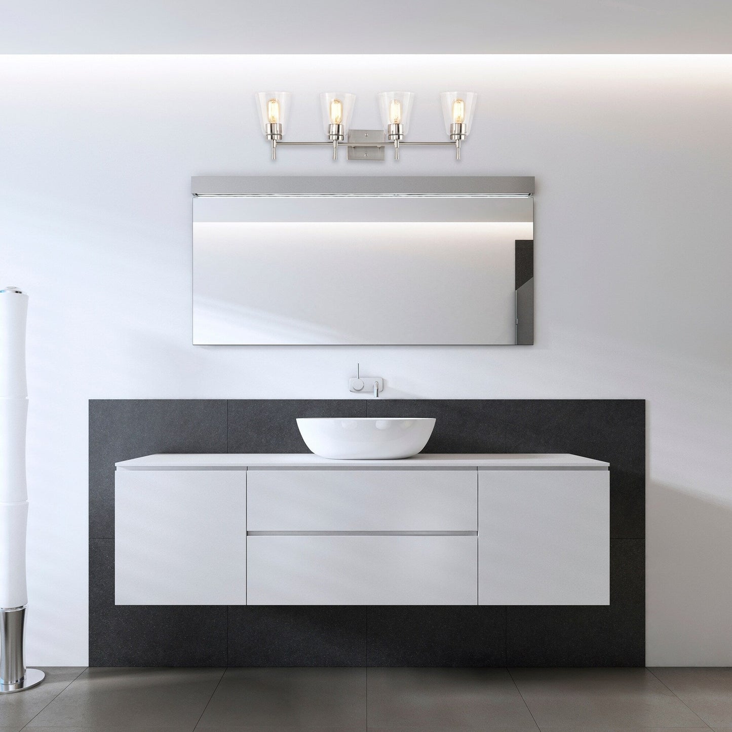 Brushed Nickel 4-Light Modern Vanity Light with Clear Cone Glass Shades - Brushed Nickel