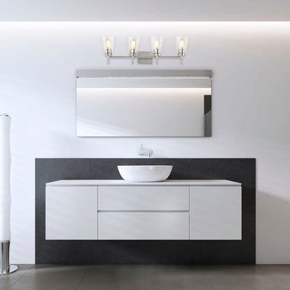 Brushed Nickel 4-Light Modern Vanity Light with Clear Cone Glass Shades - Brushed Nickel