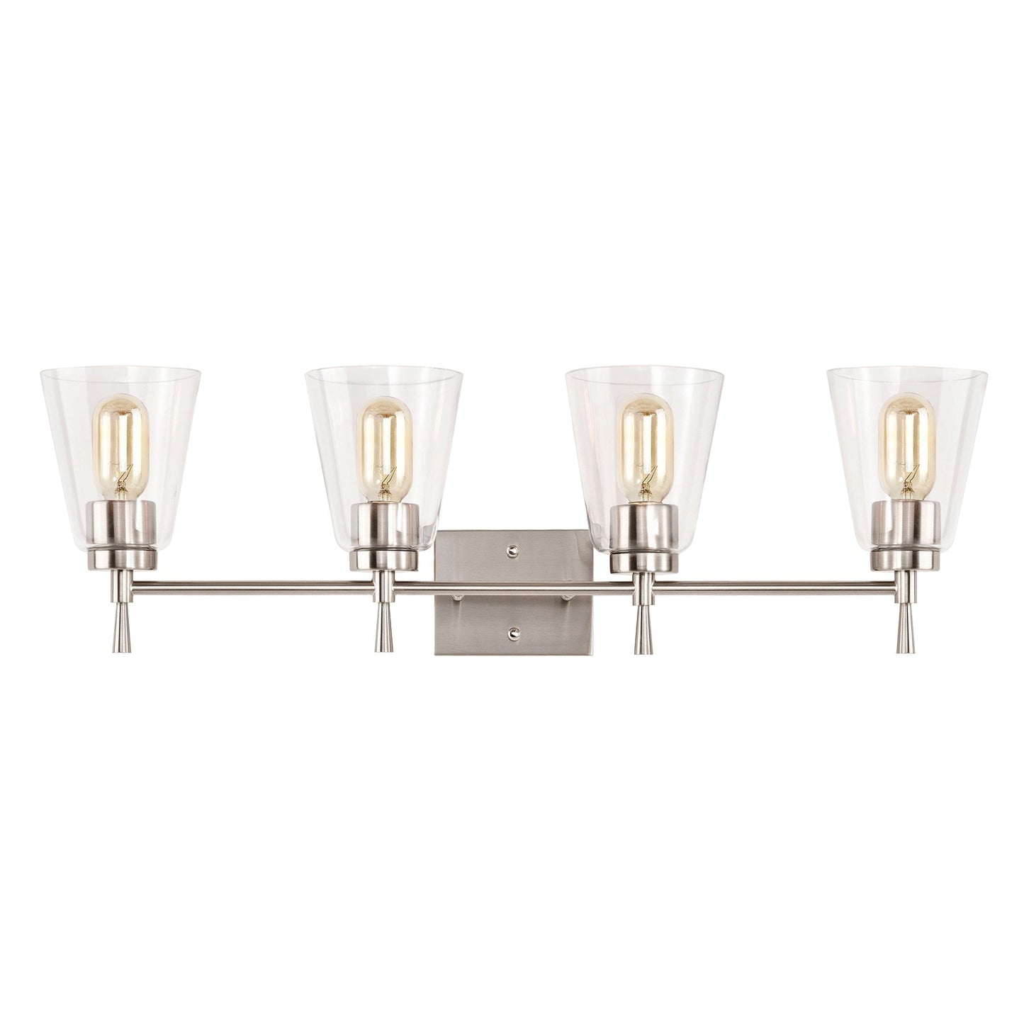 Brushed Nickel 4-Light Modern Vanity Light with Clear Cone Glass Shades - Brushed Nickel